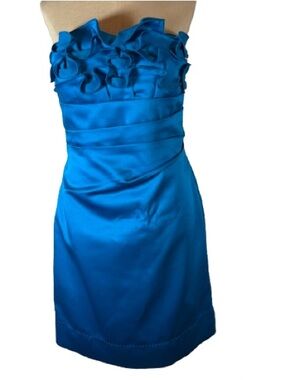 Strapless Turquoise Blue Ruffled Bodice Party cocktail Dress size 10